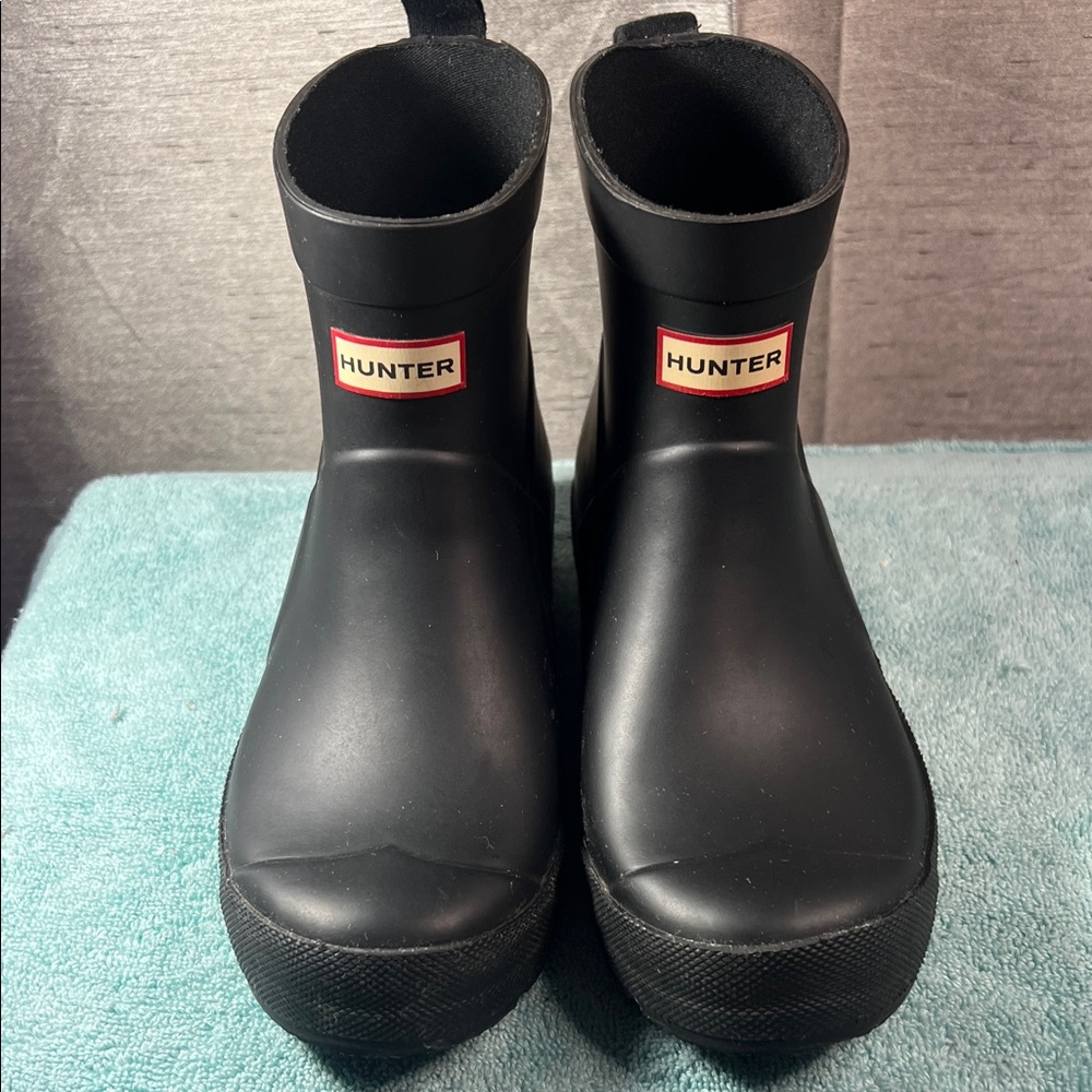 Hunter Kids Black Rain Boots with Red Logo